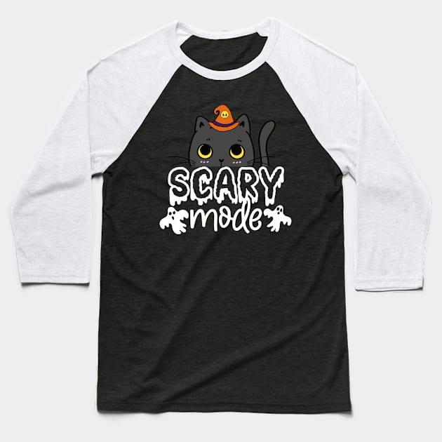 Cute Halloween Cat - Scary mode Baseball T-Shirt by Mplanet